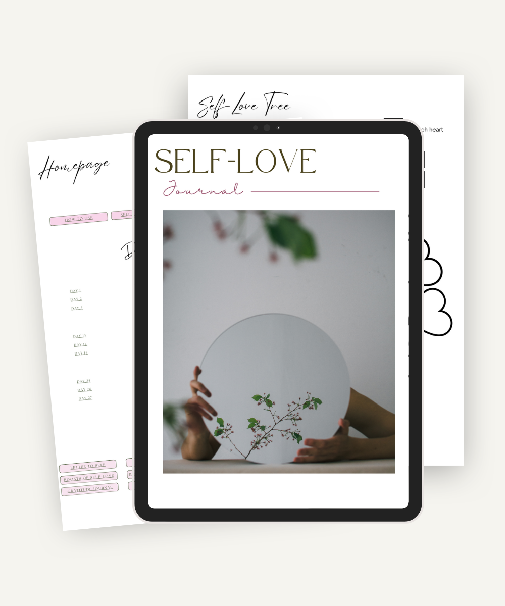 An image showing the Self-Love Journal on a tablet, symbolising the flexibility of using it as a digital planner alongside its physical pages.